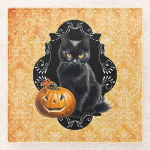 Sweet Halloween Black Cat and Pumpkin Glasuntersetzer