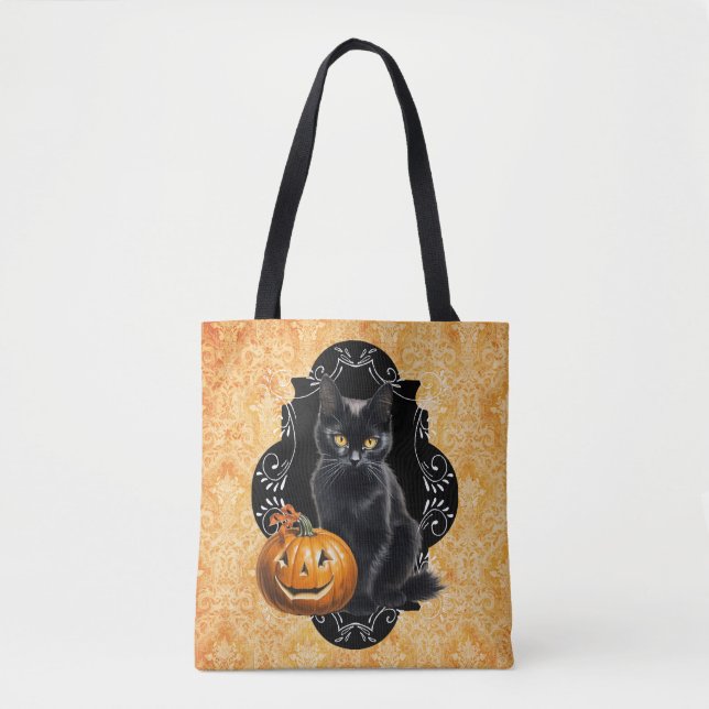 Sweet Halloween Black Cat and Pumpkin Tasche (Vorderseite)