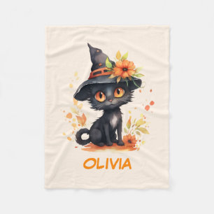 Sweet Halloween Cat Individuelle Name Fleecedecke