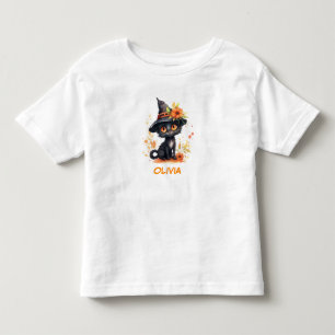 Sweet Halloween Cat Individuelle Name Kleinkind T-shirt