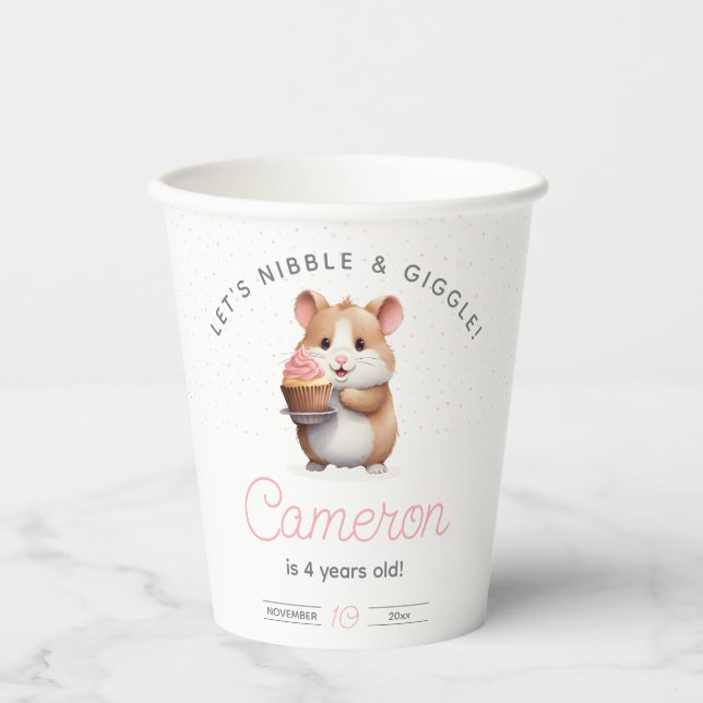 Sweet Hamster, Pink Cupcake Children's Birthday Pappbecher (Vorderseite)