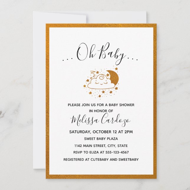 Sweet Happy Cloud and Moon Baby Shower Einladung (Vorderseite)
