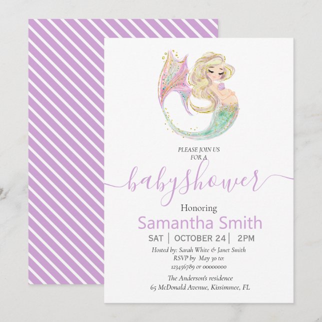 SWEET Happy MERMAID Baby Shower Einladung (Vorne/Hinten)