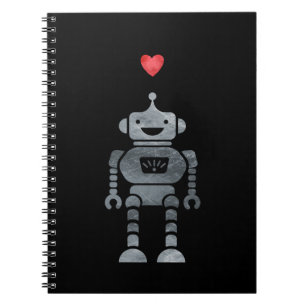 Sweet, Happy Robot mit Little Red Heart Notizblock