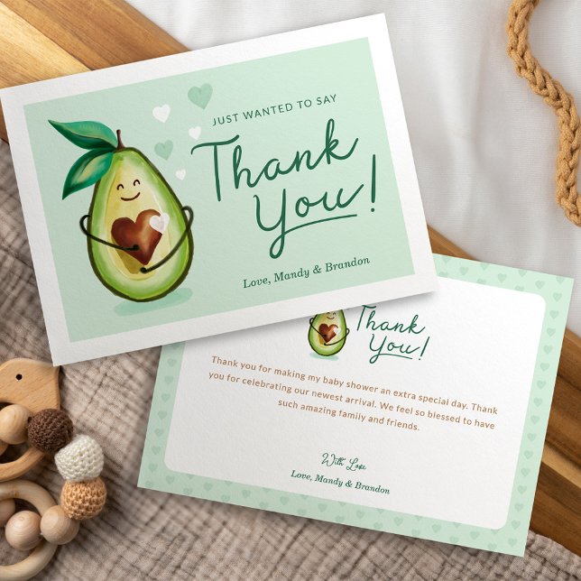 Sweet Heart Avocado Baby Shower Thank You Green Dankeskarte (Sweet Heart Avocado Baby Shower Thank You Green)
