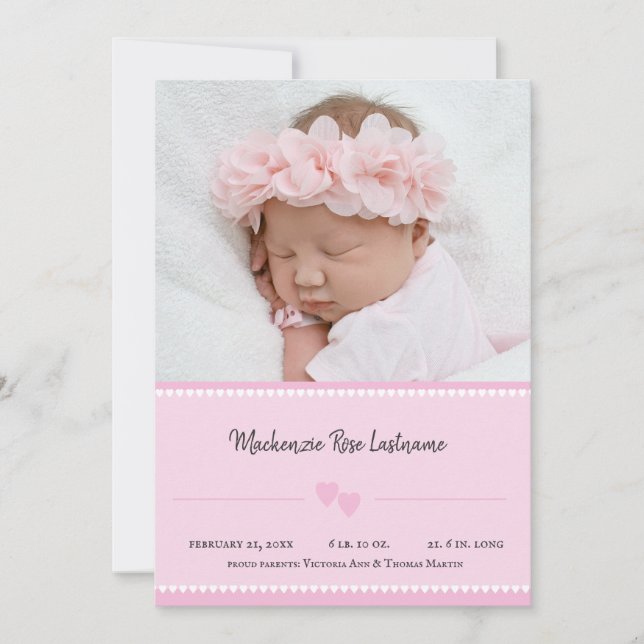 Sweet Heart Baby Girl Foto Ankündigung Pink (Vorderseite)