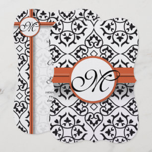 Sweet Heart Damask Side Border Coral Trim Hochzeit Einladung