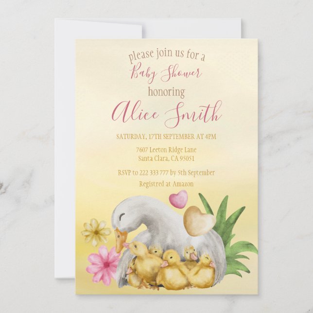 Sweet Heart Greenery Yellow Mommy & Baby Dusche Einladung (Vorderseite)