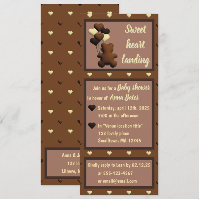 "Sweet heart Landung" - Einladung zur Babydusche (Vorne/Hinten)