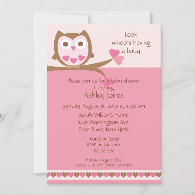 Sweet Heart Owl Babydusche Einladung (Vorderseite)