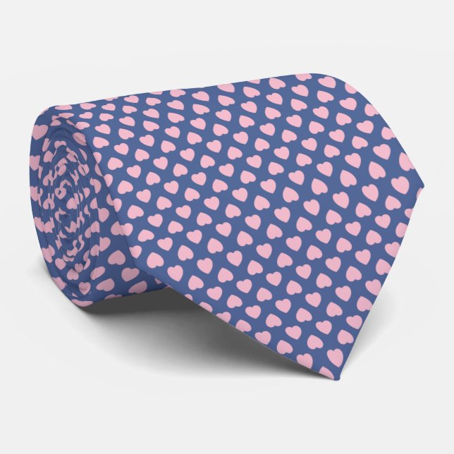 Sweet Heart Pink auf Navy Blue Ground Krawatte (Gerollt)