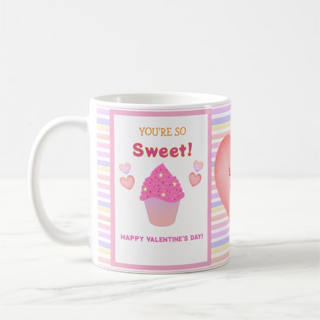 Sweet Heart Pink Cupcakes Stripes Valentinstag Kaffeetasse (Links)