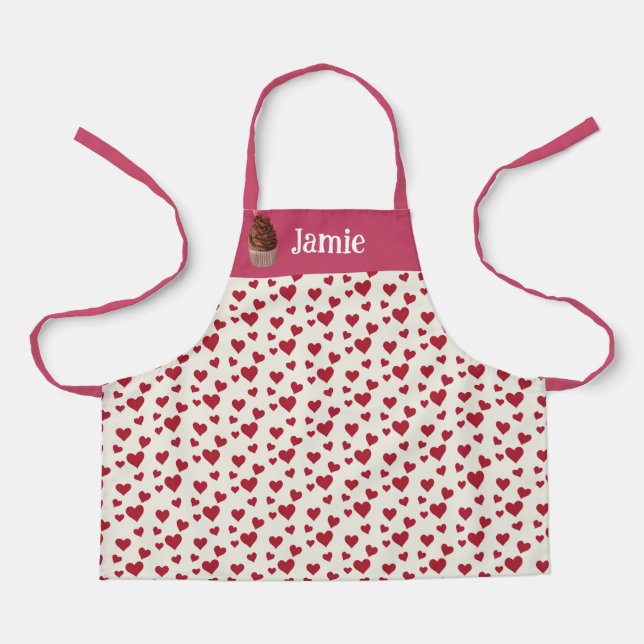 Sweet Heart Red Pink Happy Custom Cupcake Kinder Schürze (Vorderseite)