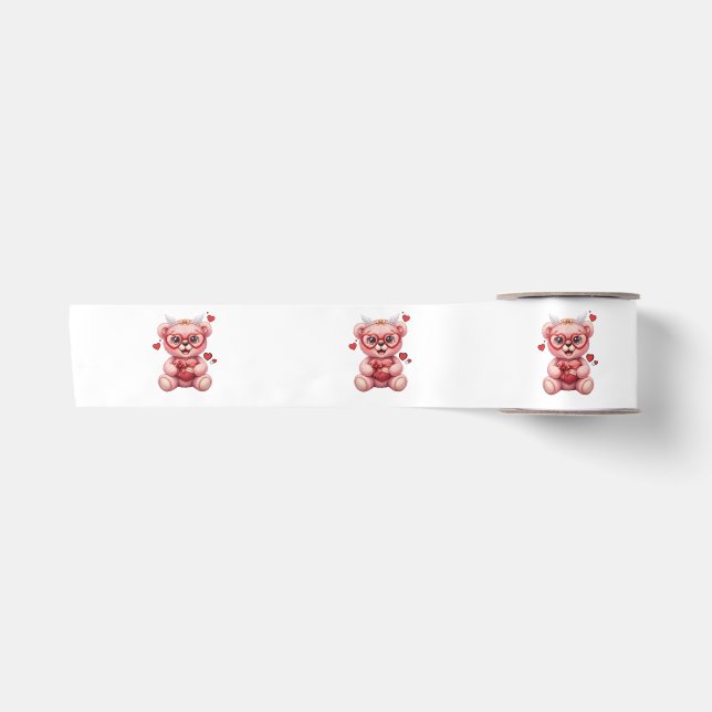 Sweet Heart Teddy Bear Pink Baby Shower  Satinband (Vorderseite)