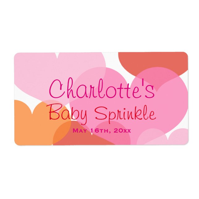 Sweet Hearts Baby Sprinkle Wasser Flaschen Etikett (Vorne)