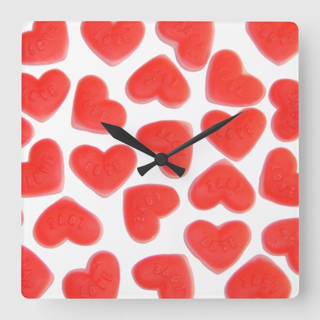 Sweet Hearts clock square Quadratische Wanduhr (Vorderseite)