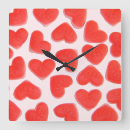 Sweet Hearts Pink clock square Quadratische Wanduhr