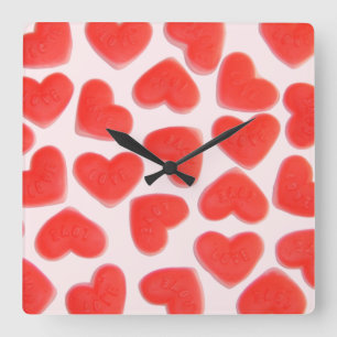 Sweet Hearts Pink clock square Quadratische Wanduhr