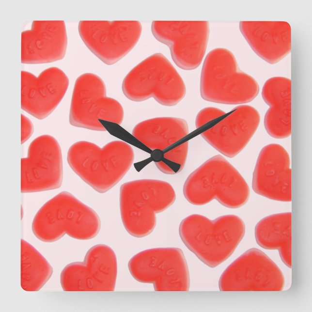 Sweet Hearts Pink clock square Quadratische Wanduhr (Vorderseite)