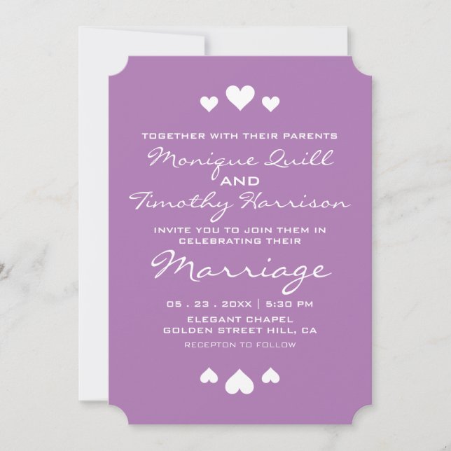 Sweet Hearts Soft Lila Wedding Einladung (Vorderseite)