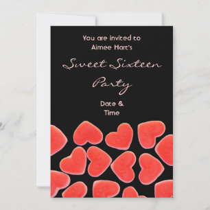 Sweet Hearts Sweet sixteen noir invitation