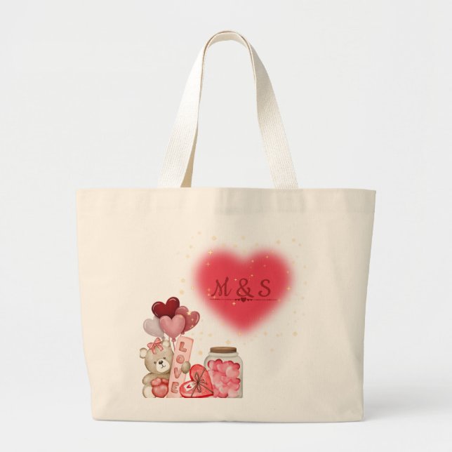 Sweet Hearts & Teddy Bear Valentine Bag Jumbo Stoffbeutel (Vorne)