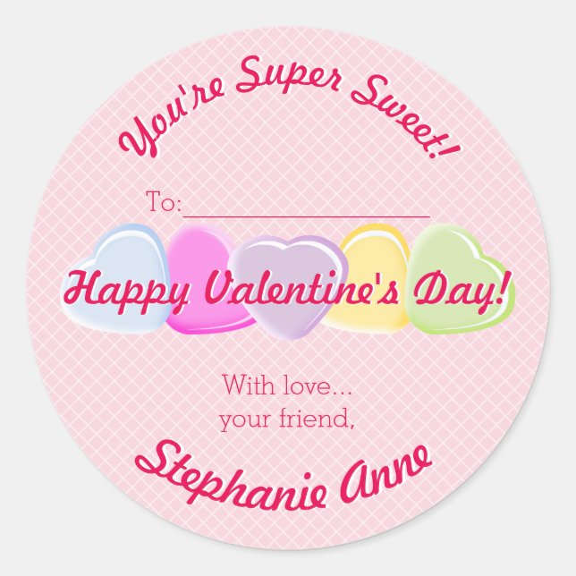 Sweet Hearts Valentines Candy Runder Aufkleber (Vorderseite)