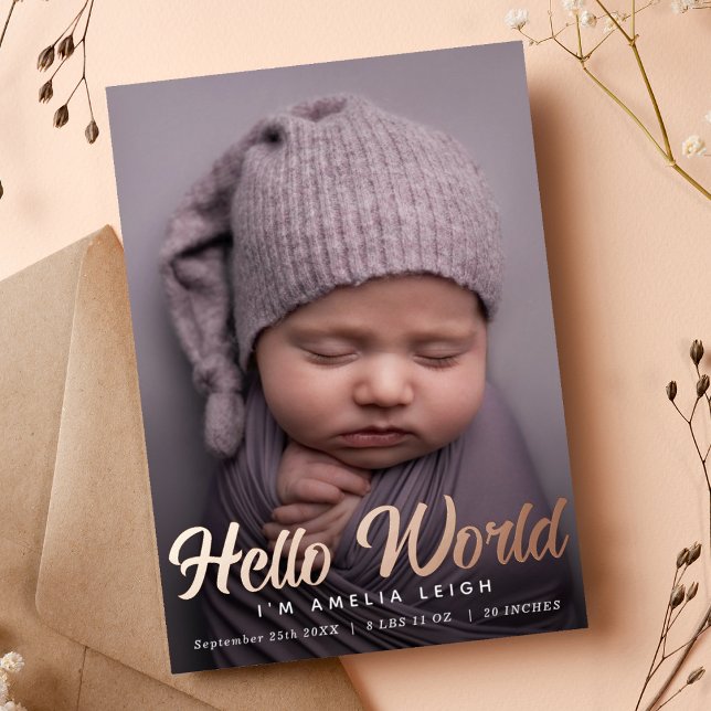 Sweet Hello World Foil Birth Foto Ankündigung (Von Creator hochgeladen)