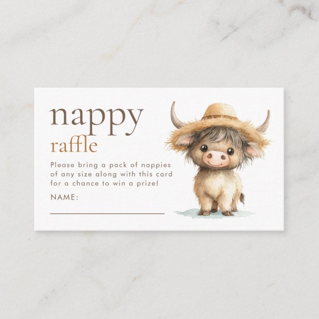 Sweet Highland Cow Nappy Raffle Baby Dusche Begleitkarte (Vorderseite)