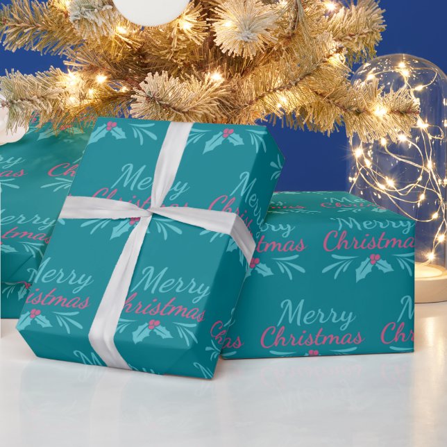 Sweet Holiday Türkis und Rosa frohe Weihnachten Geschenkpapier (Feiertage)