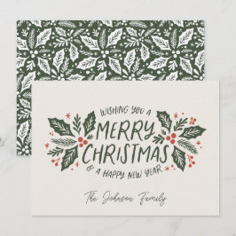 Sweet Holly Berry Christmas Evergreen Non-Foto Feiertagskarte