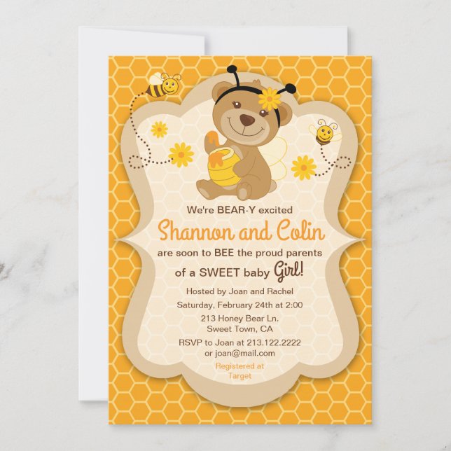 Sweet Honey Bear Baby Shower Einladung (Vorderseite)