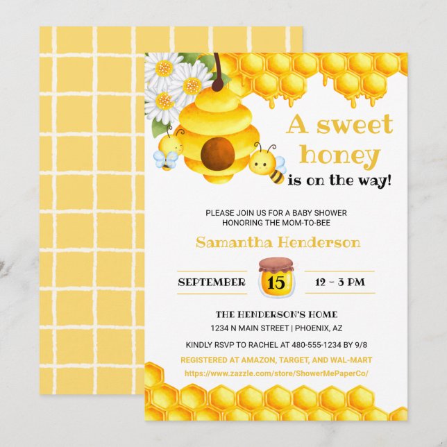 Sweet Honey Bee Baby Showeinladung Einladung (Vorne/Hinten)
