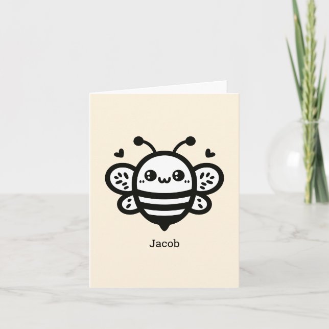 Sweet Honey Bee - Kawaii Kinderzimmer Line Art Dankeskarte (Vorderseite)