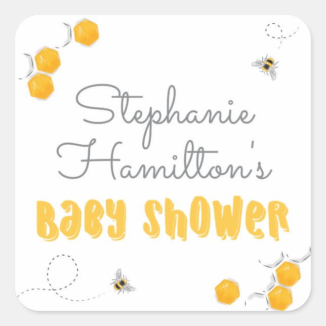 Sweet Honey Bee Neutral Baby Dusche Vielen Dank Quadratischer Aufkleber (Vorderseite)