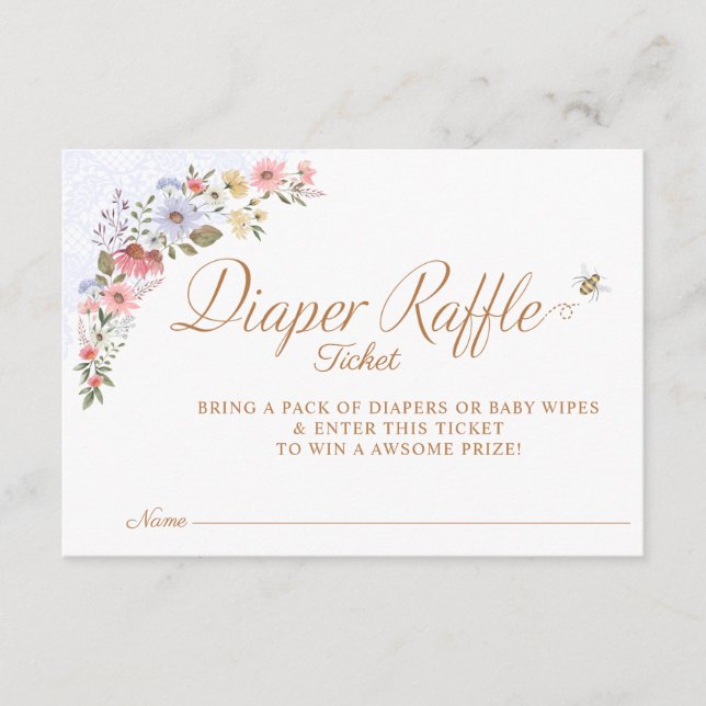 Sweet Honey Bee Wildblumen Diaper Raffle Ticket Begleitkarte (Vorderseite)