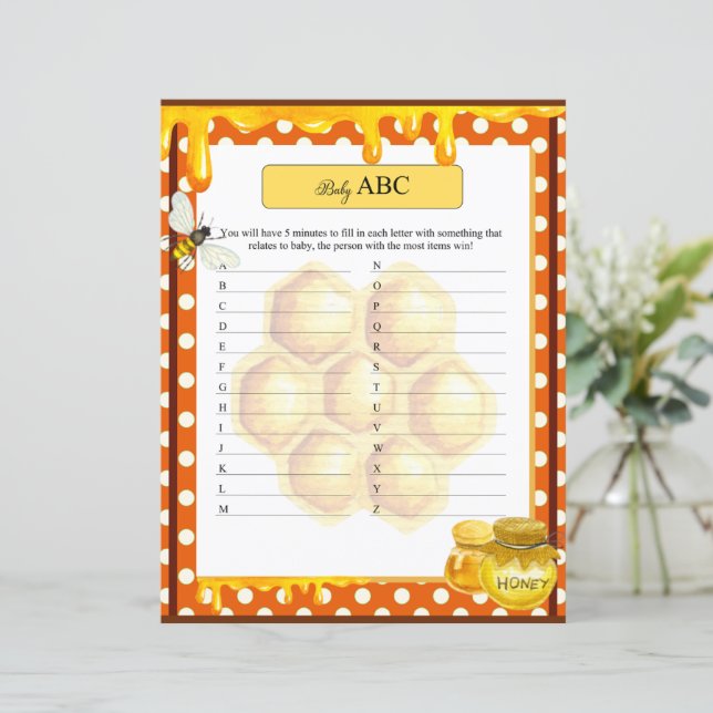 Sweet Honeybee Baby Shower ABC Game (Stehend Vorderseite)