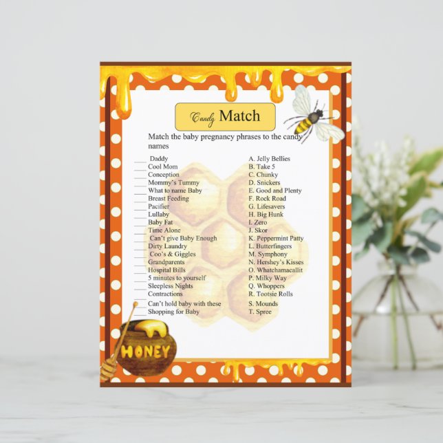 Sweet Honeybee Baby Shower Candy Match Game (Stehend Vorderseite)