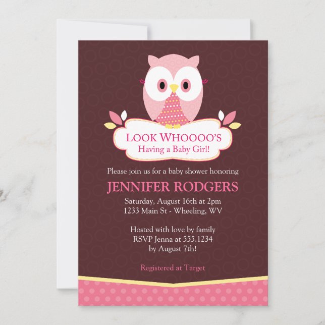 Sweet Hoot Owl Babydusche Einladungen - Rosa (Vorderseite)