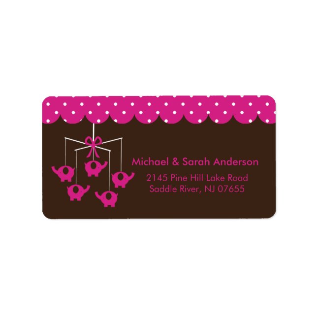 Sweet Hot Pink Elephant Mobile Address Label Adressaufkleber (Vorne)