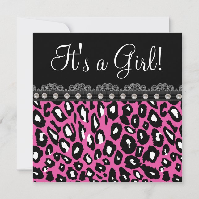 Sweet Hot Pink Leopard Baby Dusche Einladung (Vorderseite)