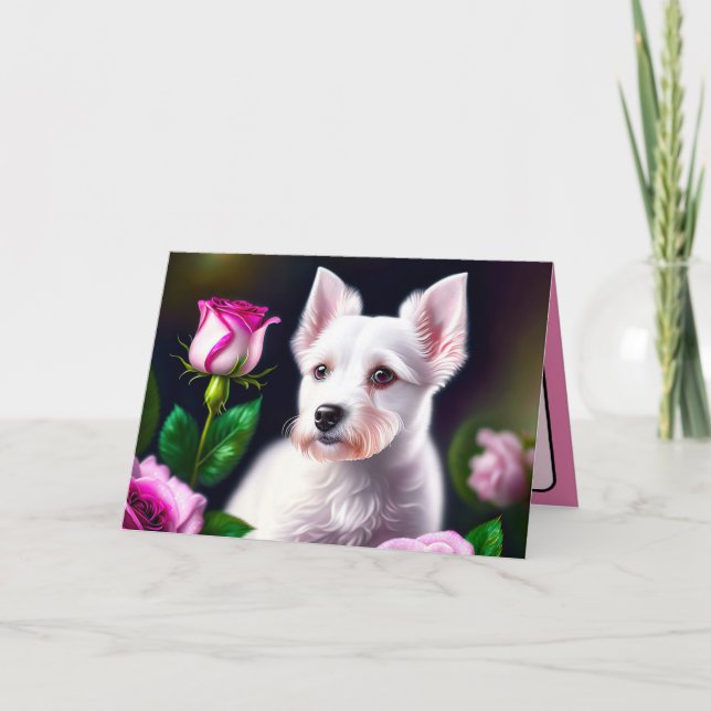 Sweet Hund und Rose Karte (Vorderseite)