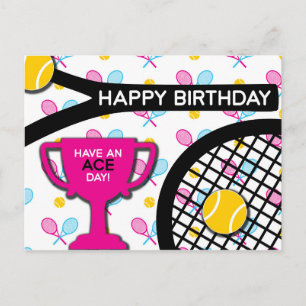 Sweet I Liebe Tennis pink und blau Tennis Geburtst Postkarte