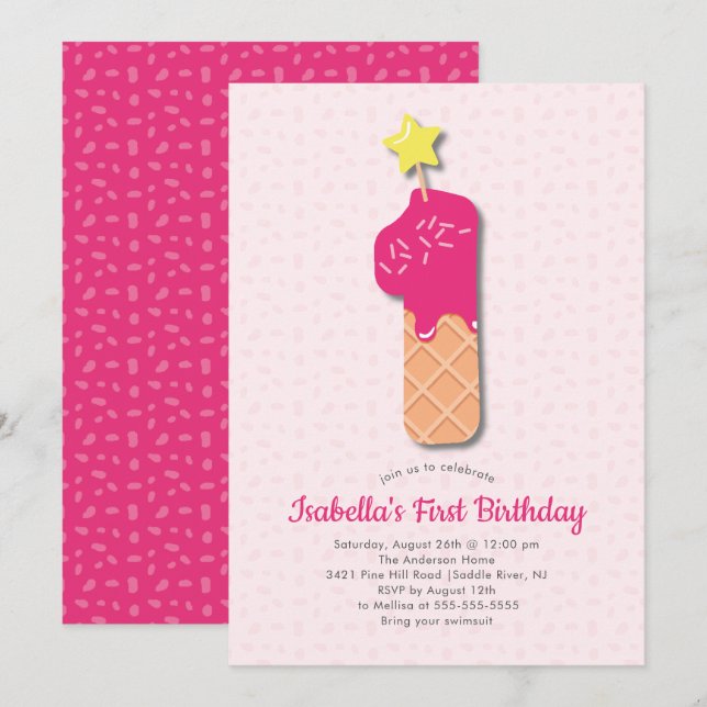 Sweet Ice Cream 1. Geburtstag Einladung (Vorne/Hinten)