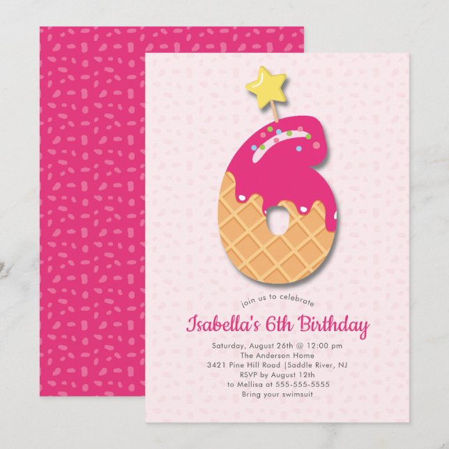 Sweet Ice Cream 6. Geburtstag Einladung (Vorne/Hinten)
