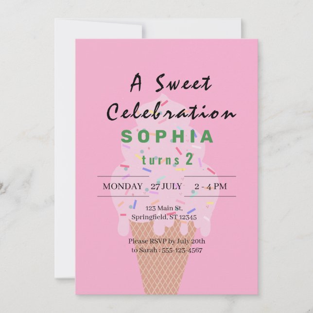 Sweet Ice Cream Birthday Einladung (Vorderseite)