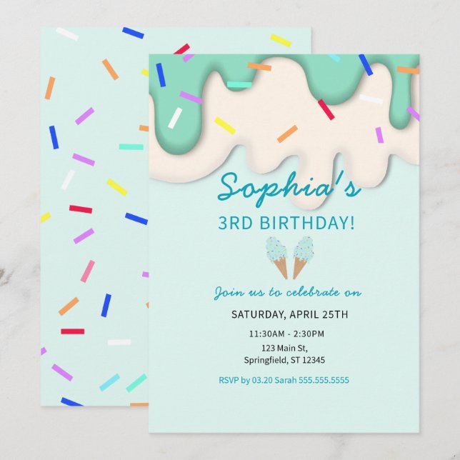 Sweet Ice Cream Birthday Einladung (Vorne/Hinten)