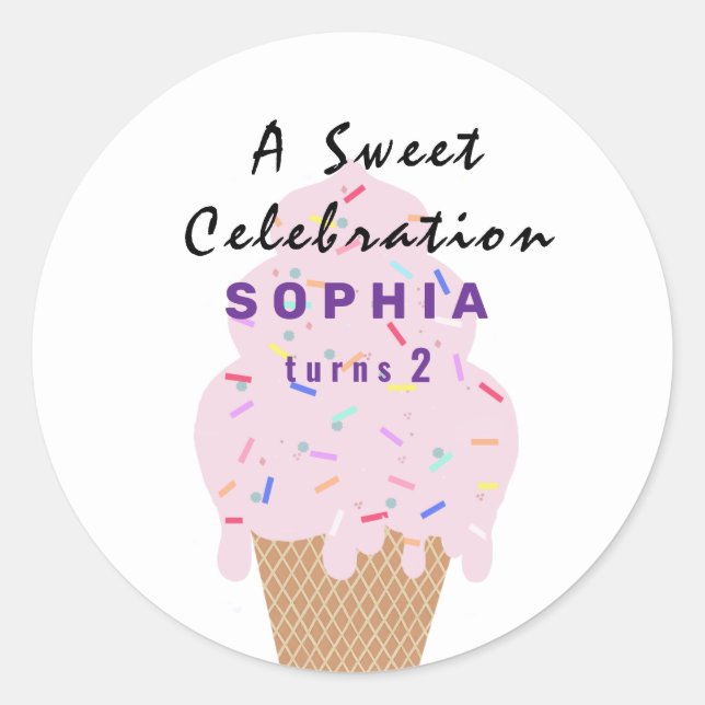 Sweet Ice Cream Birthday  Runder Aufkleber (Vorderseite)