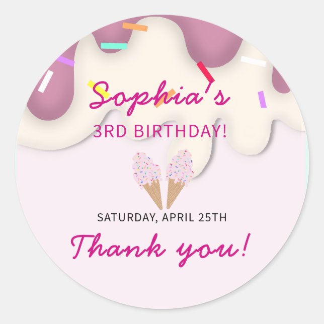 Sweet Ice Cream Birthday Runder Aufkleber (Vorderseite)