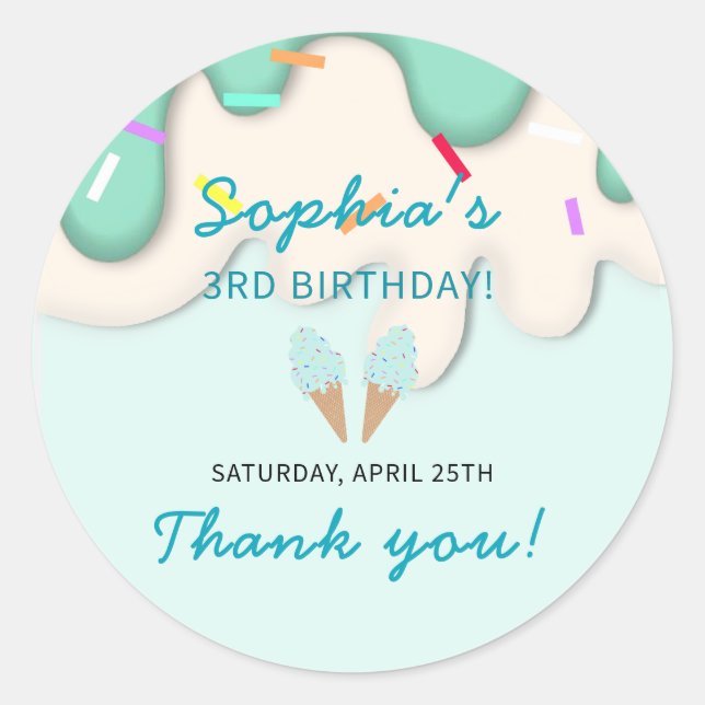 Sweet Ice Cream Birthday Runder Aufkleber (Vorderseite)